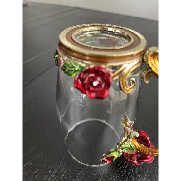 ARC France Glass Coffee Tea Cup Fairy Jeweled Enamel Red Rose Purple Butterfly - Picture 7 of 11